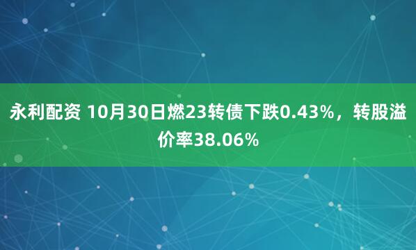 永利配资 10月30日燃23转债下跌0.43%，转股溢价率38.06%